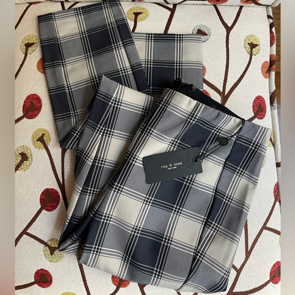NWT Rag & Bone $325 Simone Black Gray Plaid Check Skinny Leg Ankle Pants, size 0